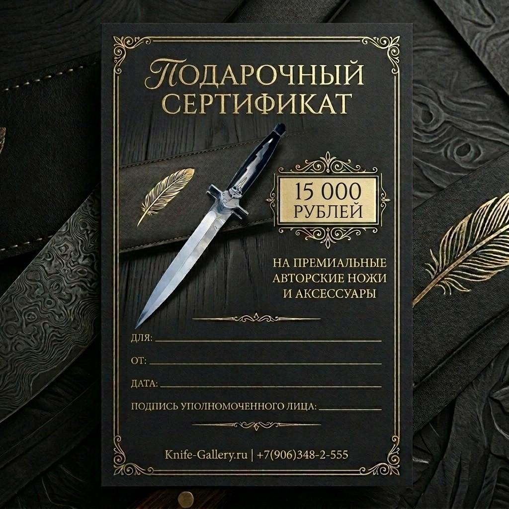 Подарочный сертификат номиналом 15000 рублей в ножевом магазине Knife-Gallery