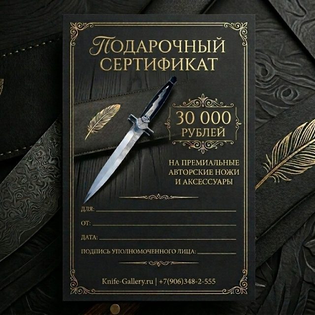 Эксклюзивный подарочный сертификат номиналом 30000 рублей на покупку премиальных ножей