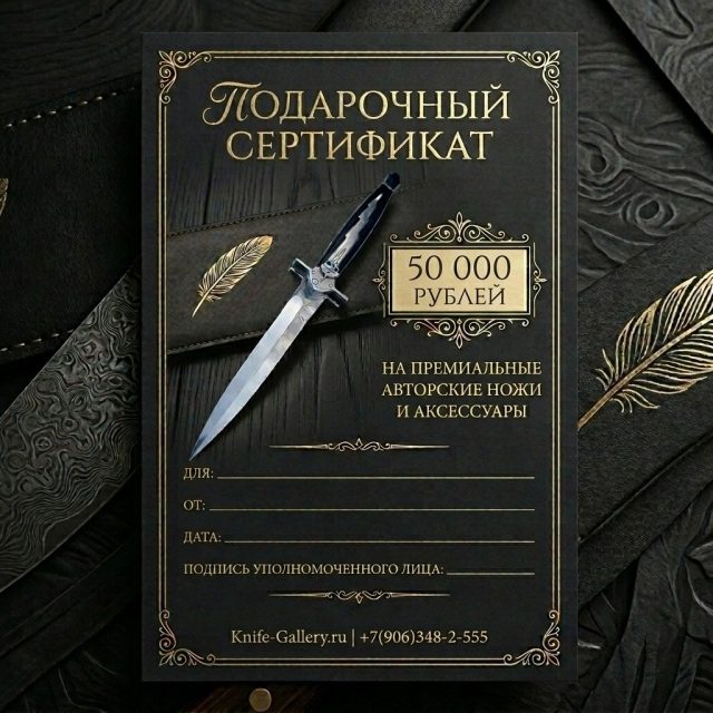 VIP подарочный сертификат на 50000 рублей от интернет-магазина Knife-Gallery